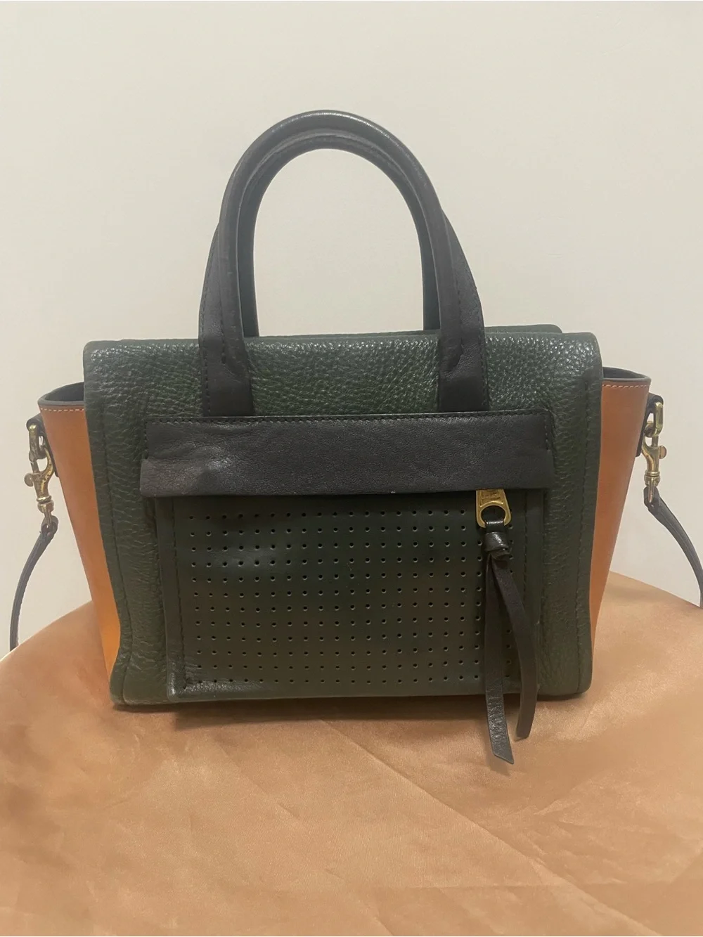 Coach Vintage Bleecker Colorblock Pebbled Leather Satchel in Green, Orange